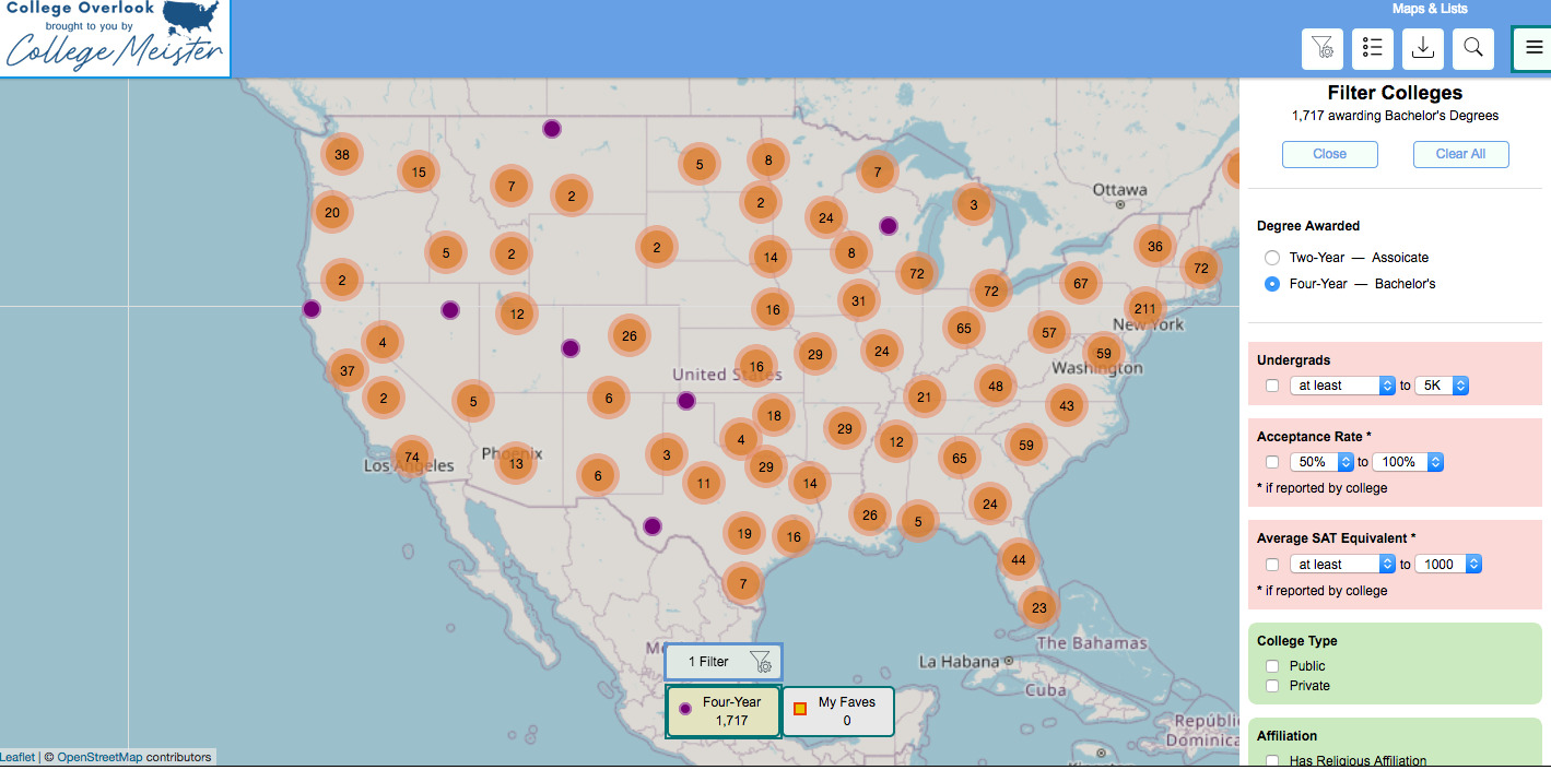 Discover Colleges on a Map with College Overlook — and Analyze Your ...