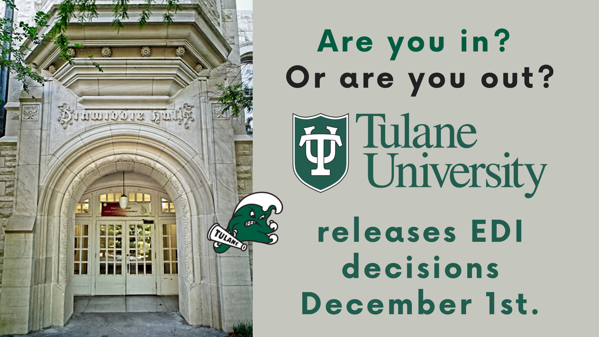 Tulane Early Decision Applicants Notified of Decisions on December 1